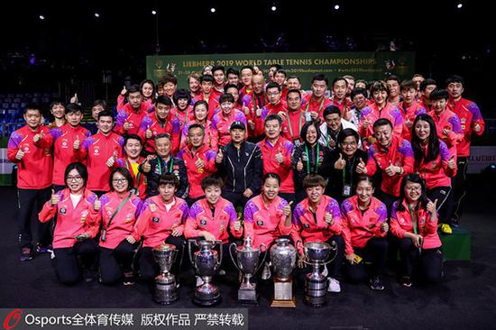 中国乒乓球队在2019年布达佩斯世锦赛包揽五项冠军