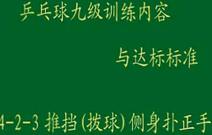 九级训练内容达标4-2-3推挡(拨球)侧身扑正手